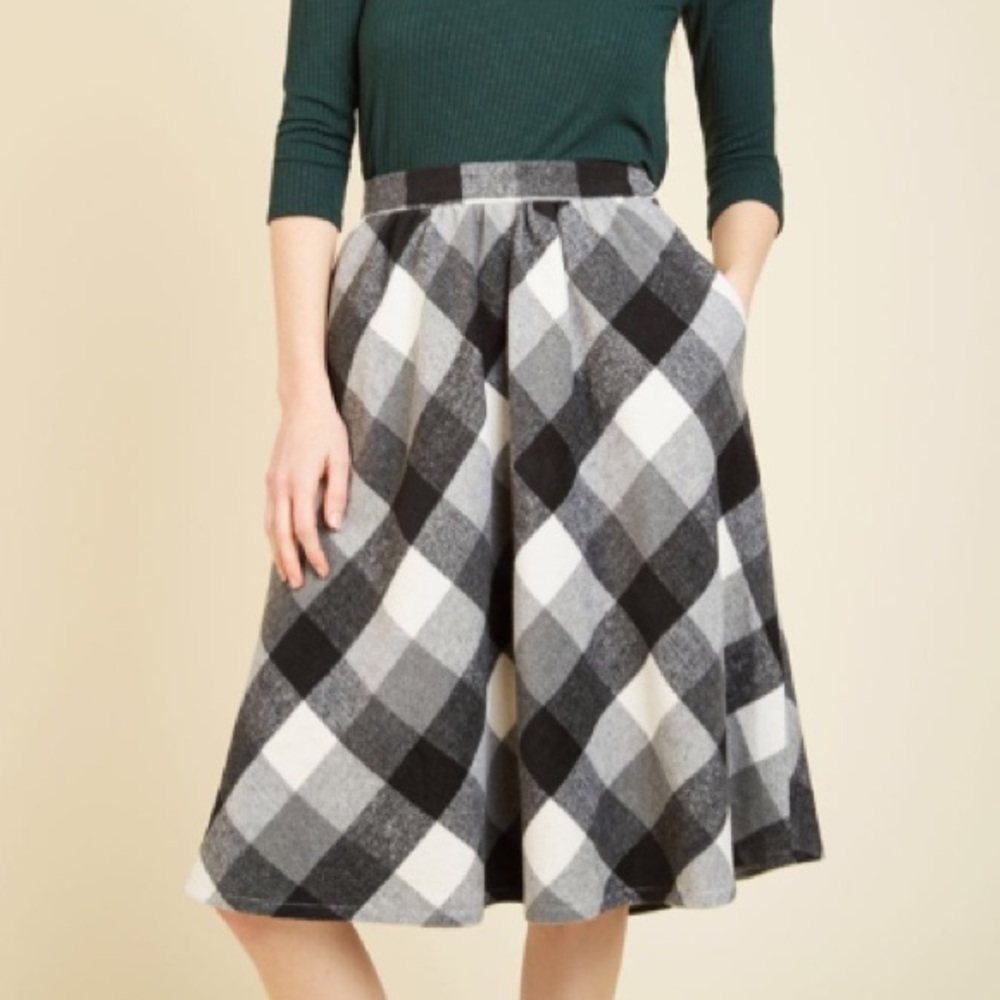 ModCloth Black Plaid Sunday Sojourn Midi Skirt